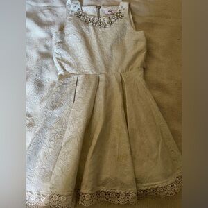 GB Girls Elegant Cream Kids Dress with Embellishments
